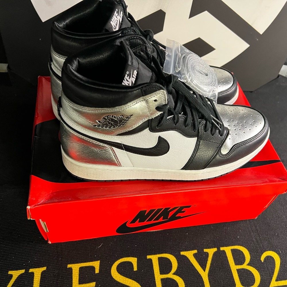 Jordan Black and Silver High-Top Sneakers. W12/M10.5 - Picture 4 of 7